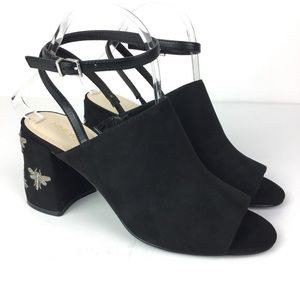 Nine West Black Suede Sandals with Bee Heel